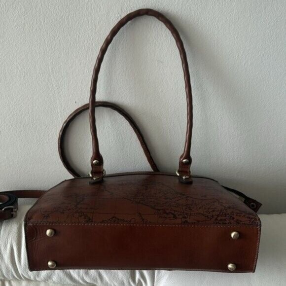 Patricia Nash Riot Rust Leather Calvi Satchel Crossbody Signature Map Brown - Picture 10 of 11